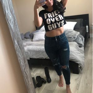 BLUSH Fries Over Guys Crop Top Black Graphic Tee